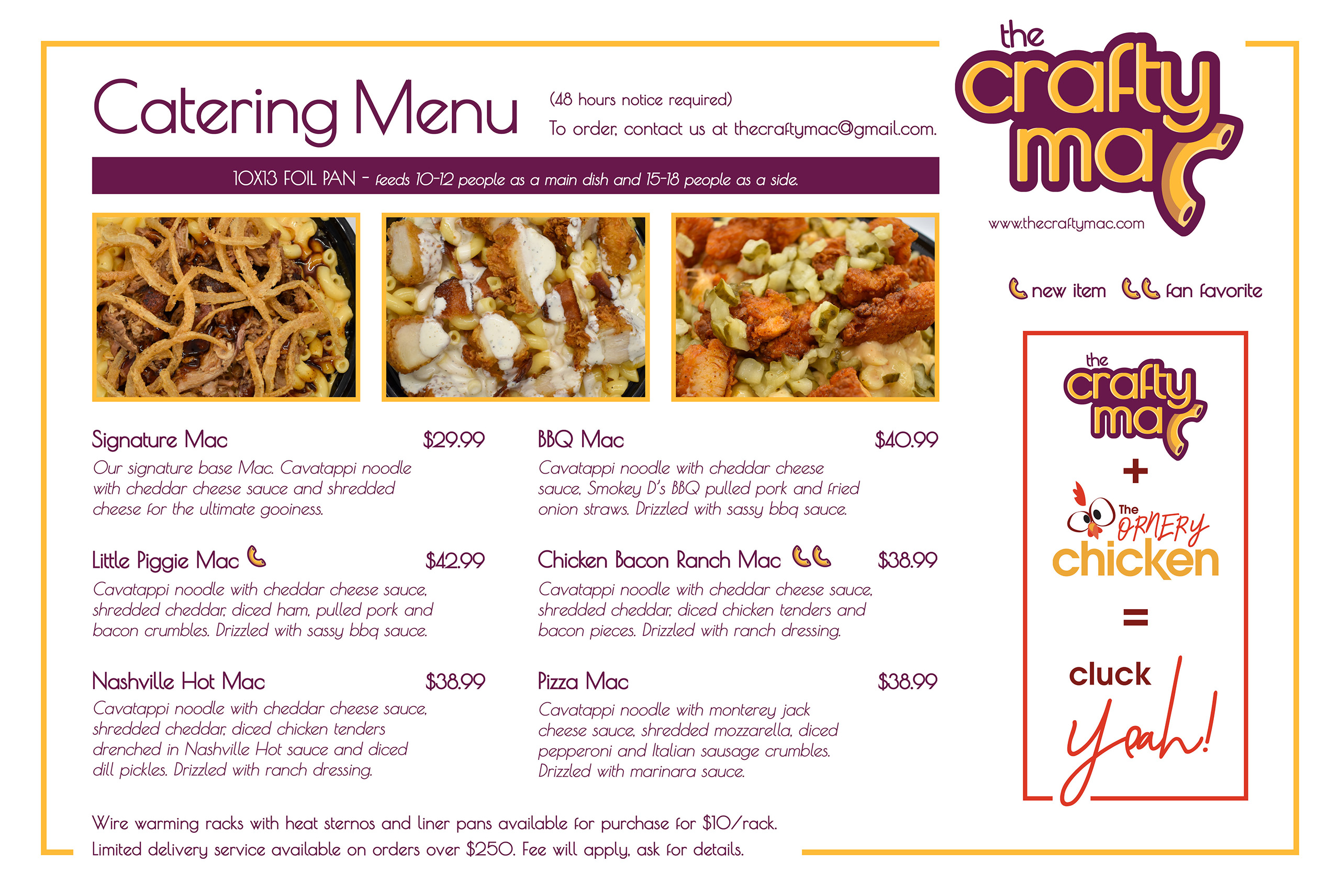 the crafty mac catering menu